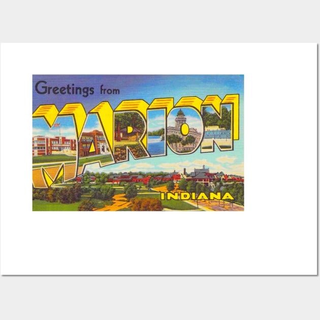 Greetings from Marion, Indiana - Vintage Large Letter Postcard Wall Art by Naves